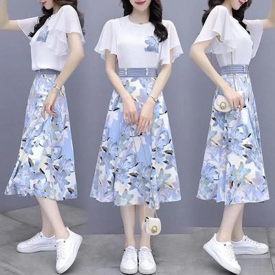 Floral Midi Dress Two Piece Set Women Summer Slimming Fashionable Elegant Skirt Female Clothing