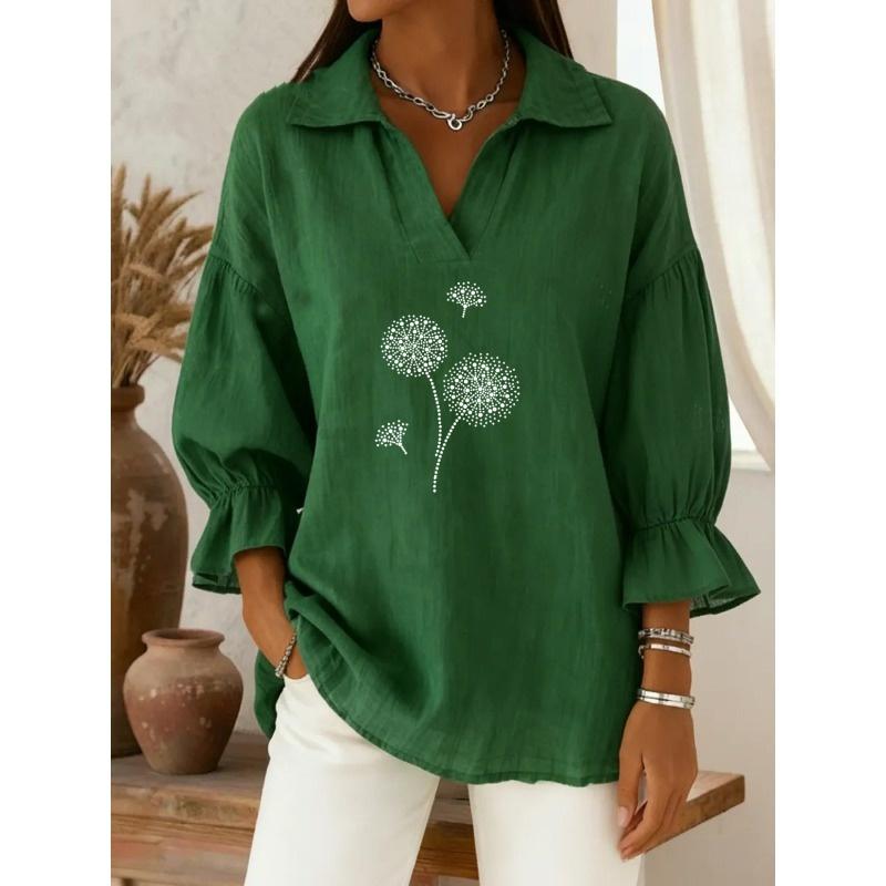 JPNTKY Women's Fashion Casual Summer Spring POLO Neck 3/4 Sleeves Blouses & Shirts