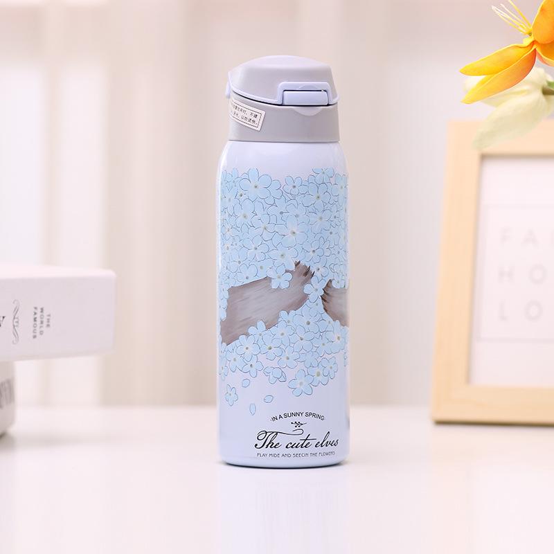380/450ML Double Wall Sport Tea Coffee Thermos Hot water bottle 304 Stainless Steel Vacuum Flask mug with straw insulated cup