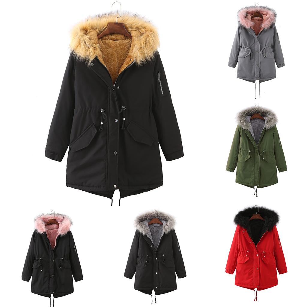 Dame uformelle varm jakke hettejakke Slank vinter pluss fløyel bomullsjakke