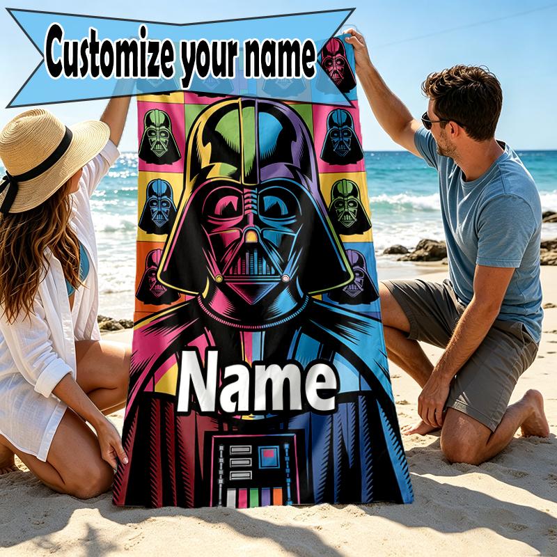 Custom Name Personalized Star Wars Print Beach Towel, for Trip Camping Beach Party Home Decor, Birthday Gift for Family & Friends