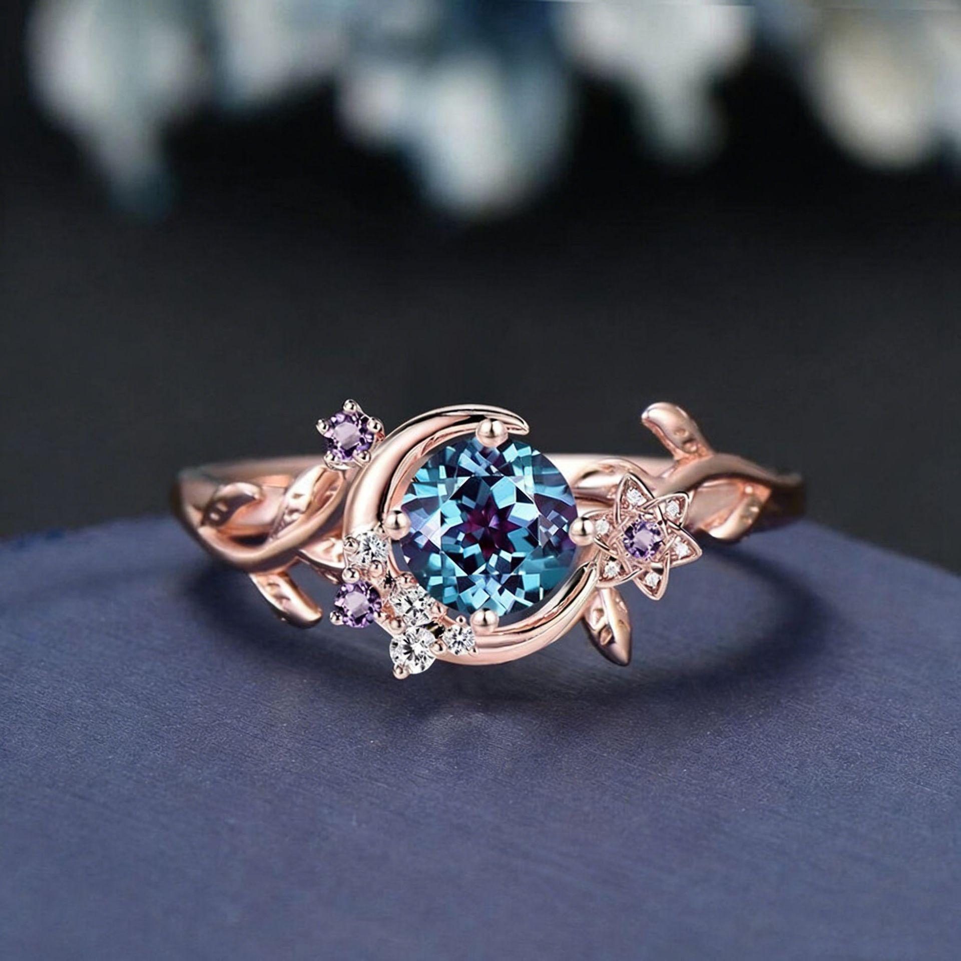 Yan Bai European  American Floral Leaf Zirconia Ring: Stacking, Creative, Elegant Women s Luxury Ring Size 6
