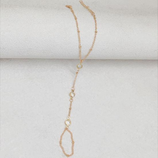 Women Bracelet Ring Integrated Alloy Retro Ethnic Rhinestone Decor Hand Chain Bracelet Ring