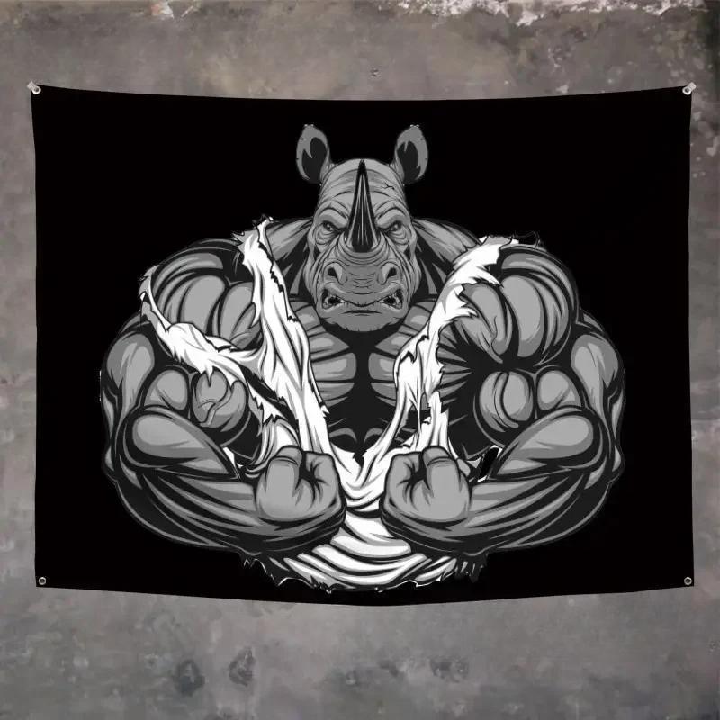 Orangutan Rhino Animal Fitness Tapestry Wall Hanging Macho Background Cloth Living Room Bed  Home Decoration