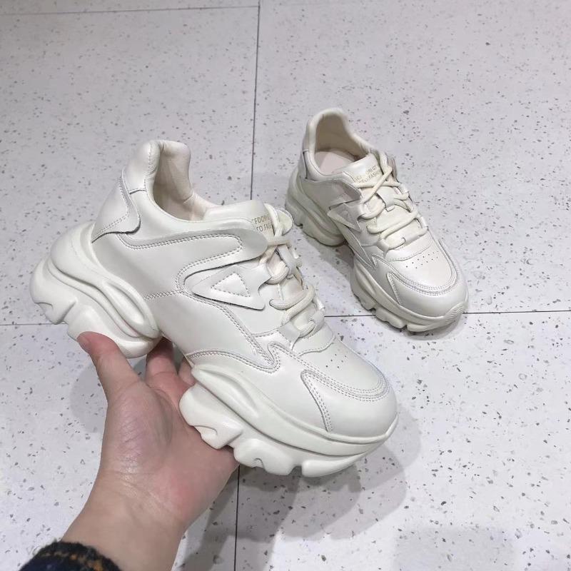 

Daddy shoes women s leather versatile platform casual shoes new sports shoes women s running shoes 35 бежевый