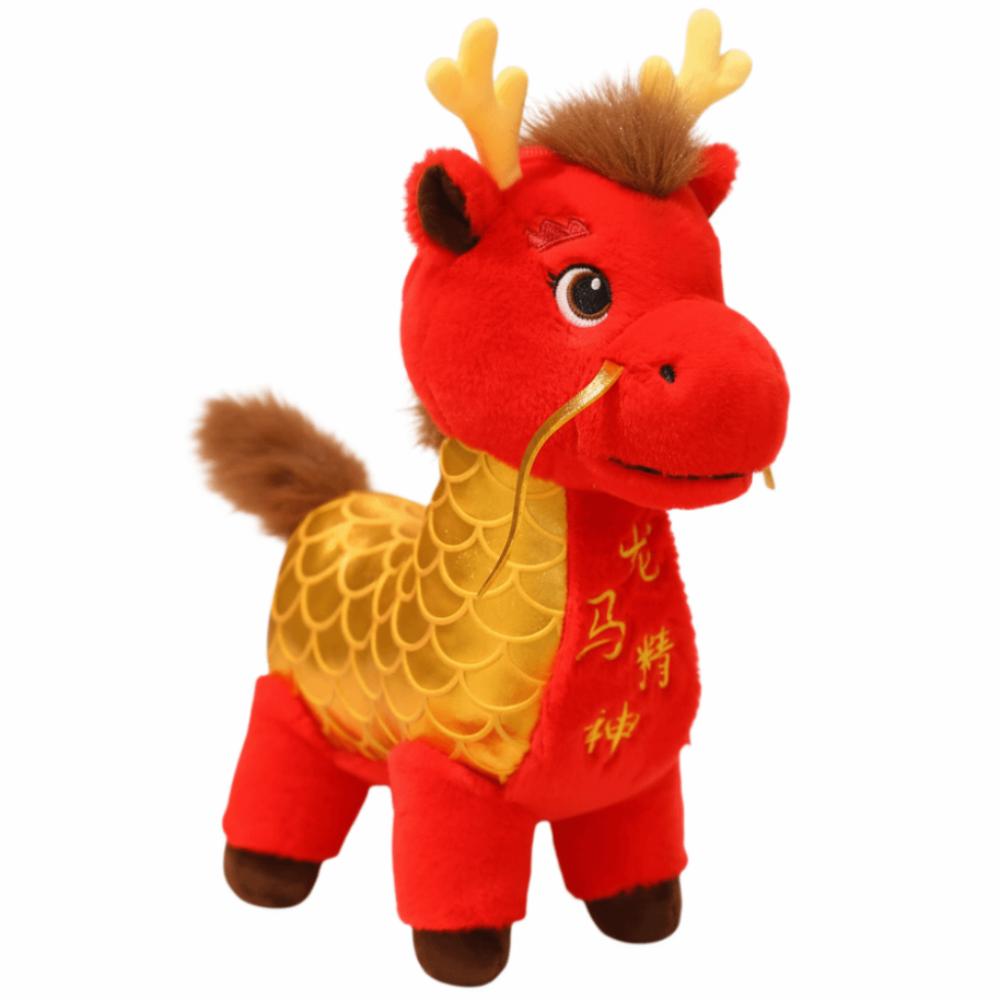 

Mascot Dolls 2026 Dragon Horse Plush Doll Good Luck Zodiac Pony Figurine Year of Horse 25cm красный