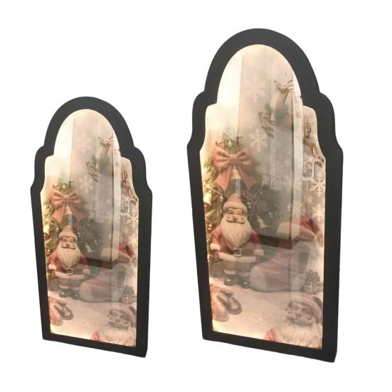 Christmas Mirror Hologram Santa Xmas Tree Scene Mirror with LED Light for Holiday Indoor Bedroom Kitchen Decor