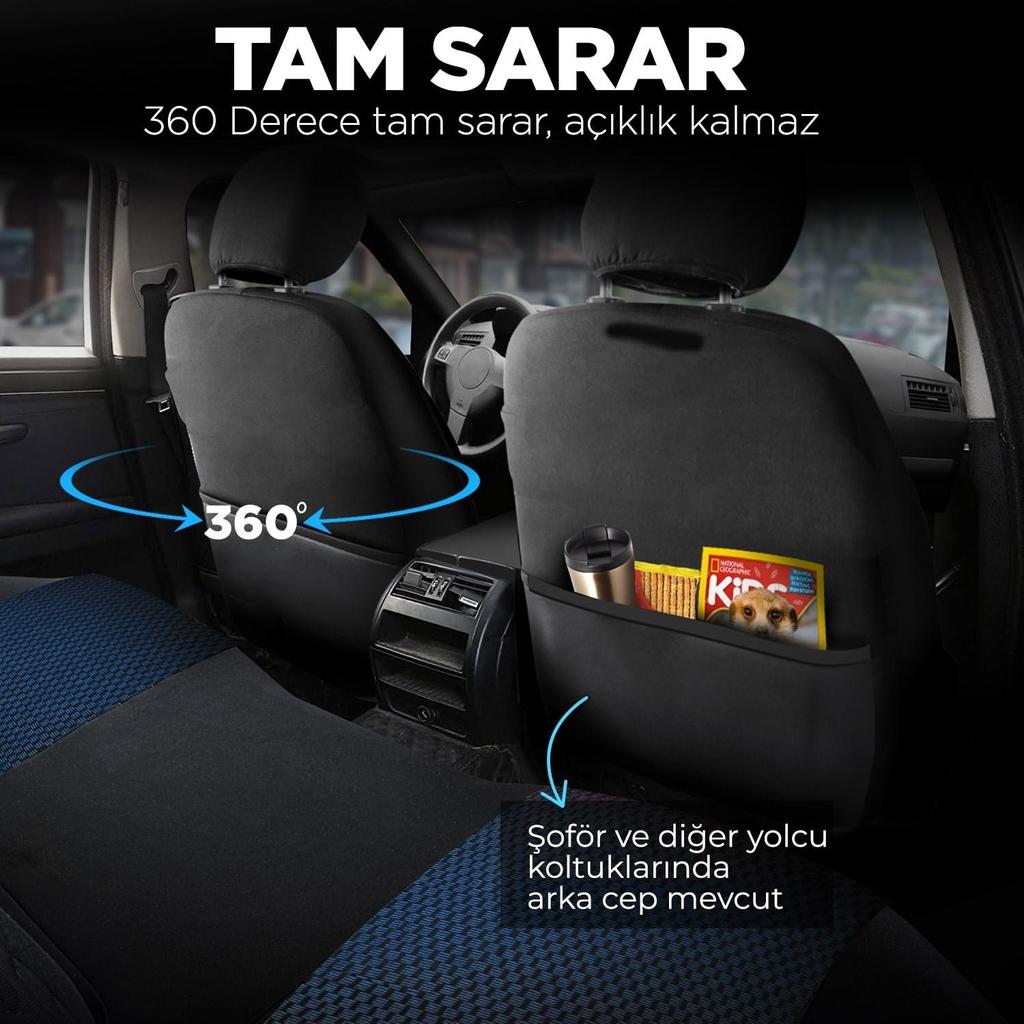 Custom Woven Fabric Car Seat Cover Blue Black