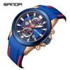 Sanda Men's Quartz Watch: Three Subdials, Six Hands, Date Display, Minimalist Bar Index, Waterproof Fashion.