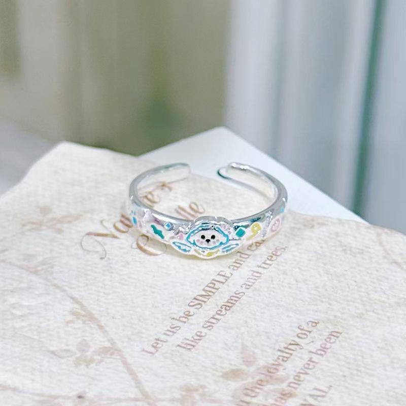 Small Fresh Dopamine Enamel Cute Angel Puppy Open Ring Simple Plain Circle Girlfriend Niche Fashion Ring