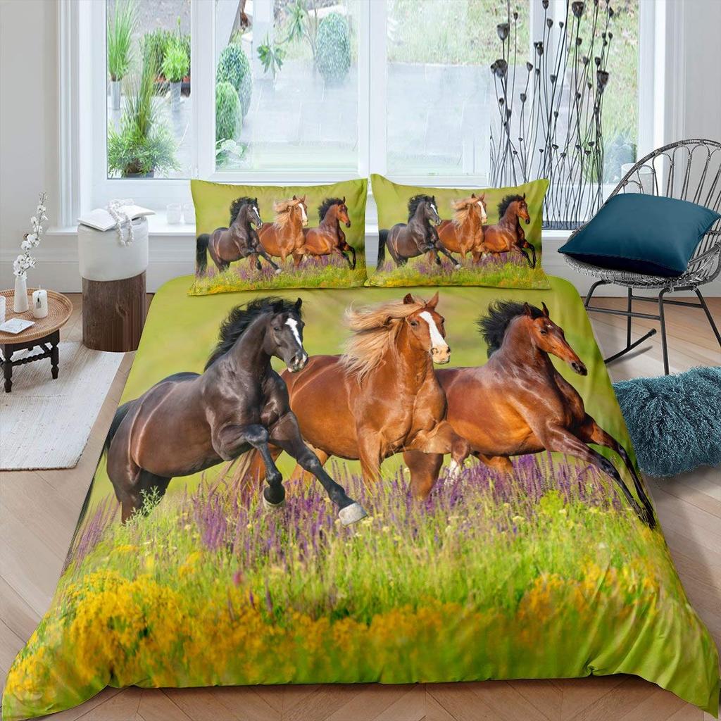 Comforter Horse For Kids Teens Adults Bedding Set 3D Steed Print Polyester Comforter Wildlife Animal King Queen Size
