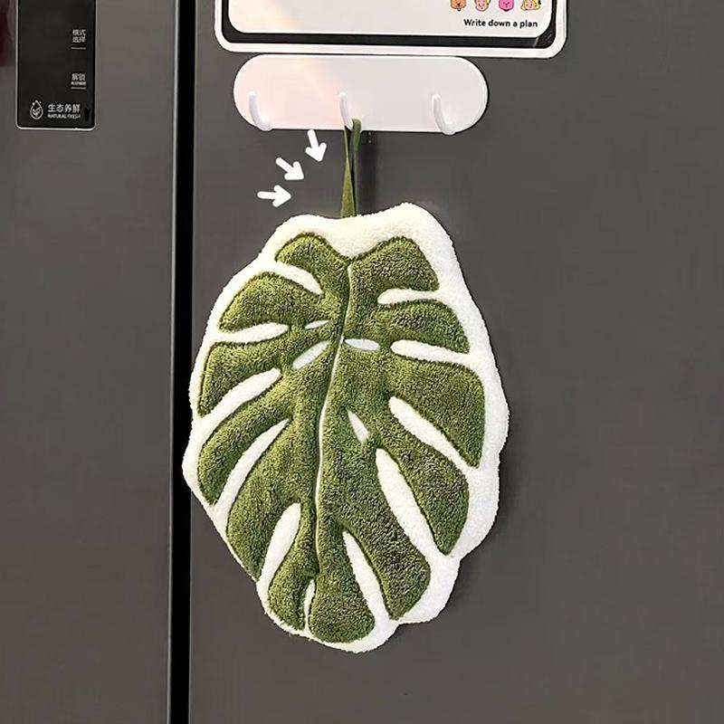 Decorative Leaf Hand Towel Tropical Plants Kitchen Towel Super Absorbent Handkerchief Quick-Dry Bathroom Towel with Hanging Loop