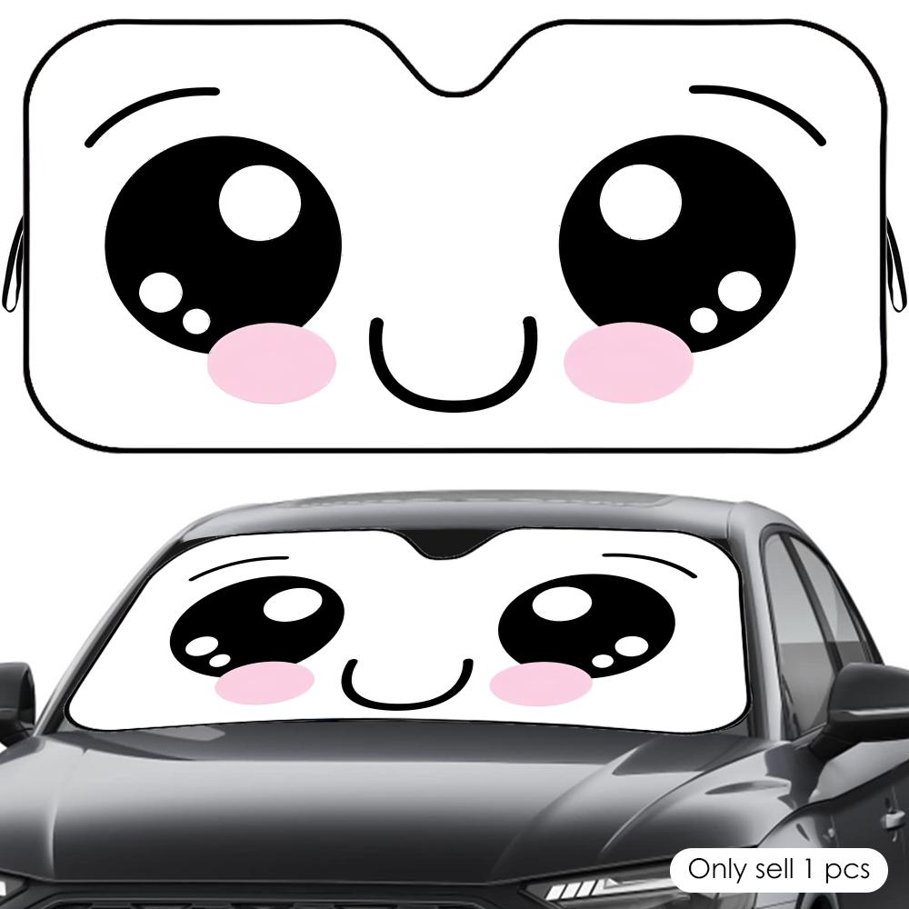 Cute Expression Sun Visor Reusable Aluminum Foil UV Protector Heat Five-Layer Insulation Windshield Sunshades
