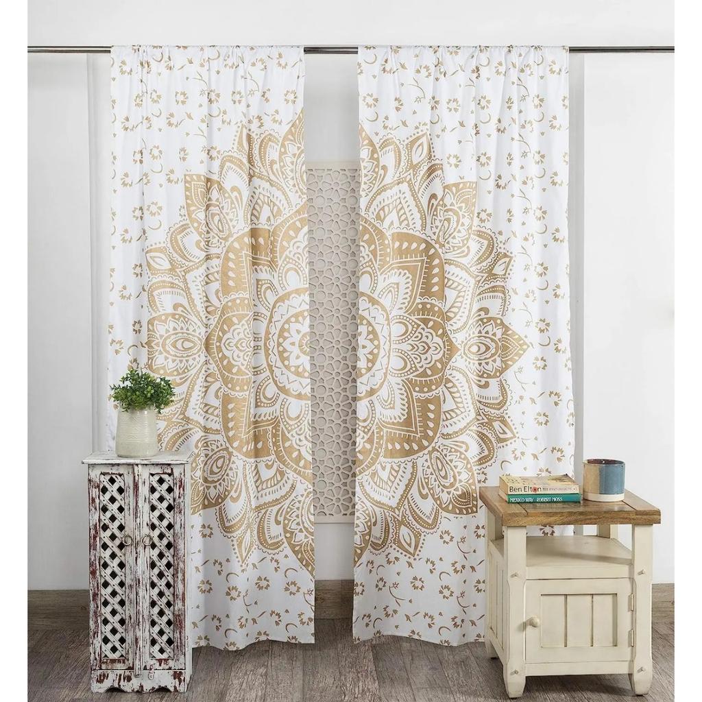 3D Print Black and Gold Hippy Mandala Curtain 2 Pieces Free Shipping Thin Curtains Room Bohemian Decoration Bedroom Living Room