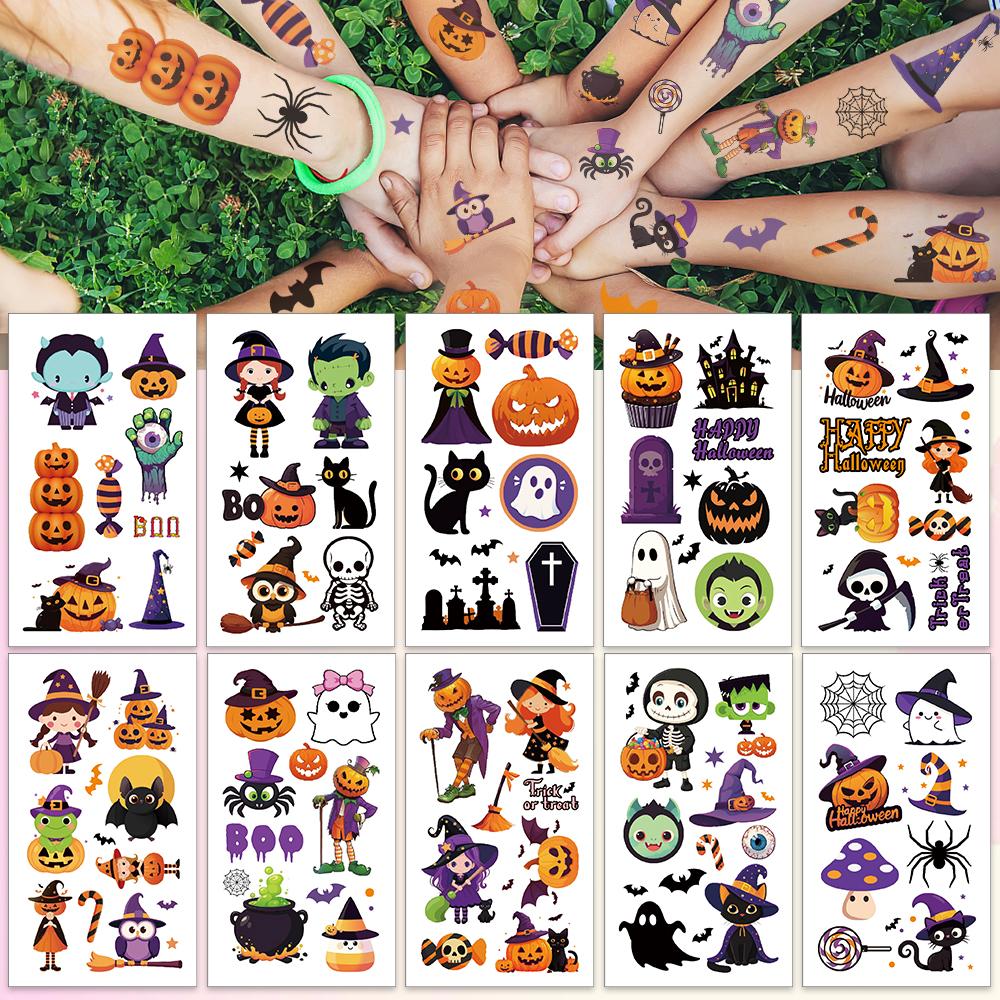 10 Blatt Halloween Kürbis Geist Tattoo Aufkleber Für Arm Körper Temporäre Wasserdichte Tattoo Aufkleber Kinder Festival Partyzubehör