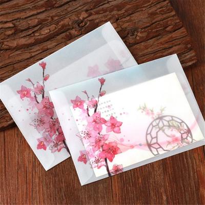 10pcs Vintage Stationery Card Cover Translucent Artificial Parchment Letter Organizer Sulfuric Acid Paper Peach Blossom Envelope
