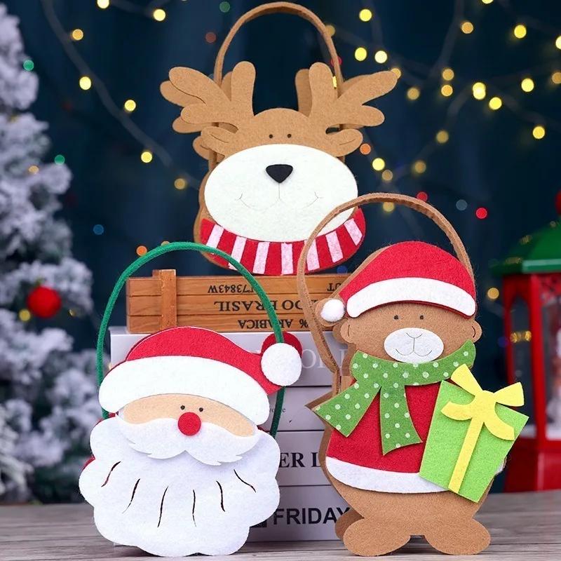 1-8PCS Christmas Felt Handbag Cute Cartoon Candy Gift Bag for Kids Decorative Hand Carry Holiday Tote for Children