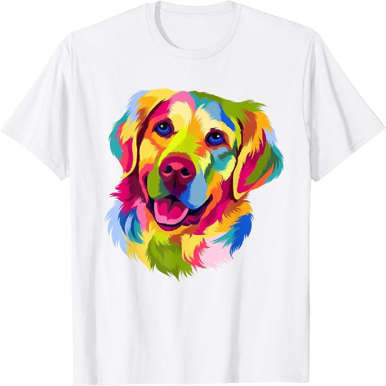 Colorful Pop Art Golden Retriever Portrait Owner T-Shirt XXXXXL белый