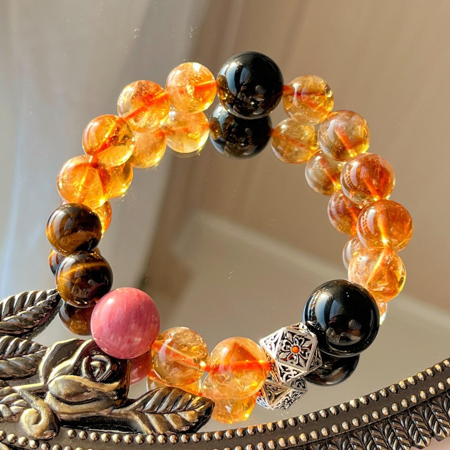 925 Silver High Quality Vitreous Transparent Natural Citrine Obsidian Mahogany Grain Bracelet Bracelet