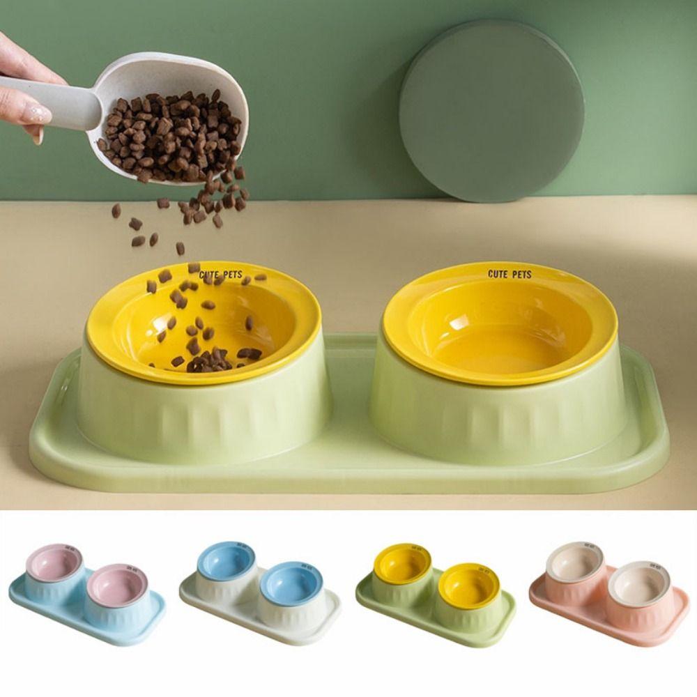 Conjunto de Tigelas Duplas Anti-tombamento para Alimentação de Animais Cerâmica Tigela de Alimentação para Animais Tigela para Gatos Tigela Dupla para Animais Exterior