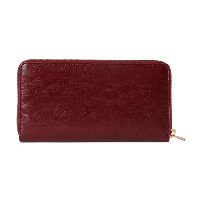 Gucci Metal Brand Logo Zipper Closure Leather Wallet Women's Red