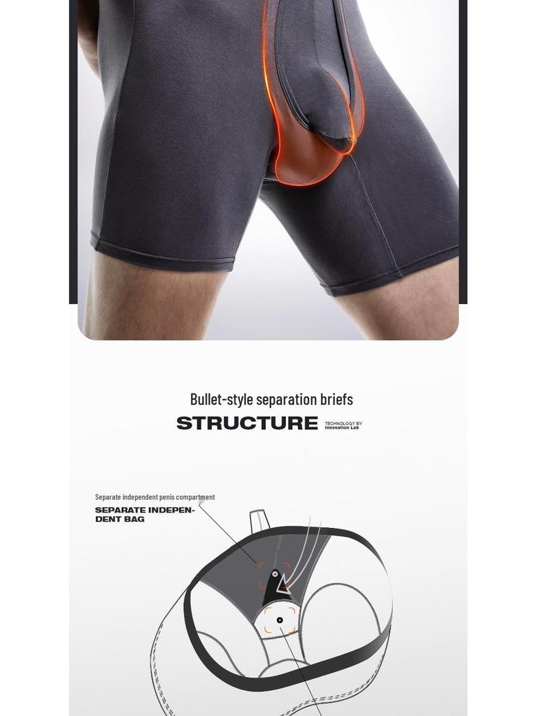 Men's Bullet-Style Separation Long Sports Briefs - Anti-Wear, Breathable, Large Size Boxer for Running