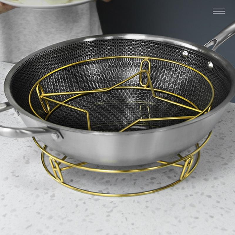 Verdickter doppelter Topfhalter aus Edelstahl Bratpfannenhalter Verbrühschutzregal Isolationsmatte Küchenhaushalt Lagerung