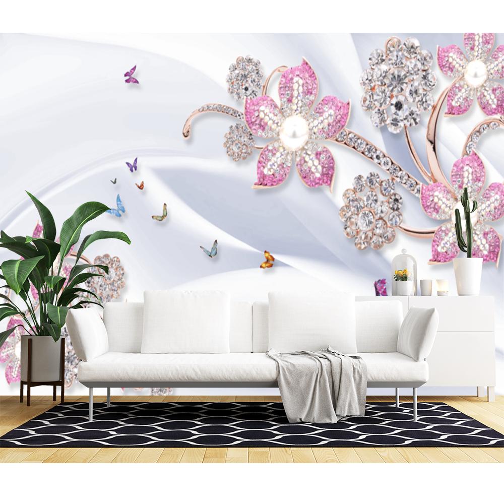 Pink Flower Mural Floral Leaf Brick Wallpaper Living Room Bedroom Restaurant Wall Murals