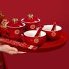 Ensemble de tasses à thé de mariage Double Bonheur: Service à thé rouge avec bol, baguettes et une paire de tasses - Parfait pour les cadeaux de mariage et la dot.