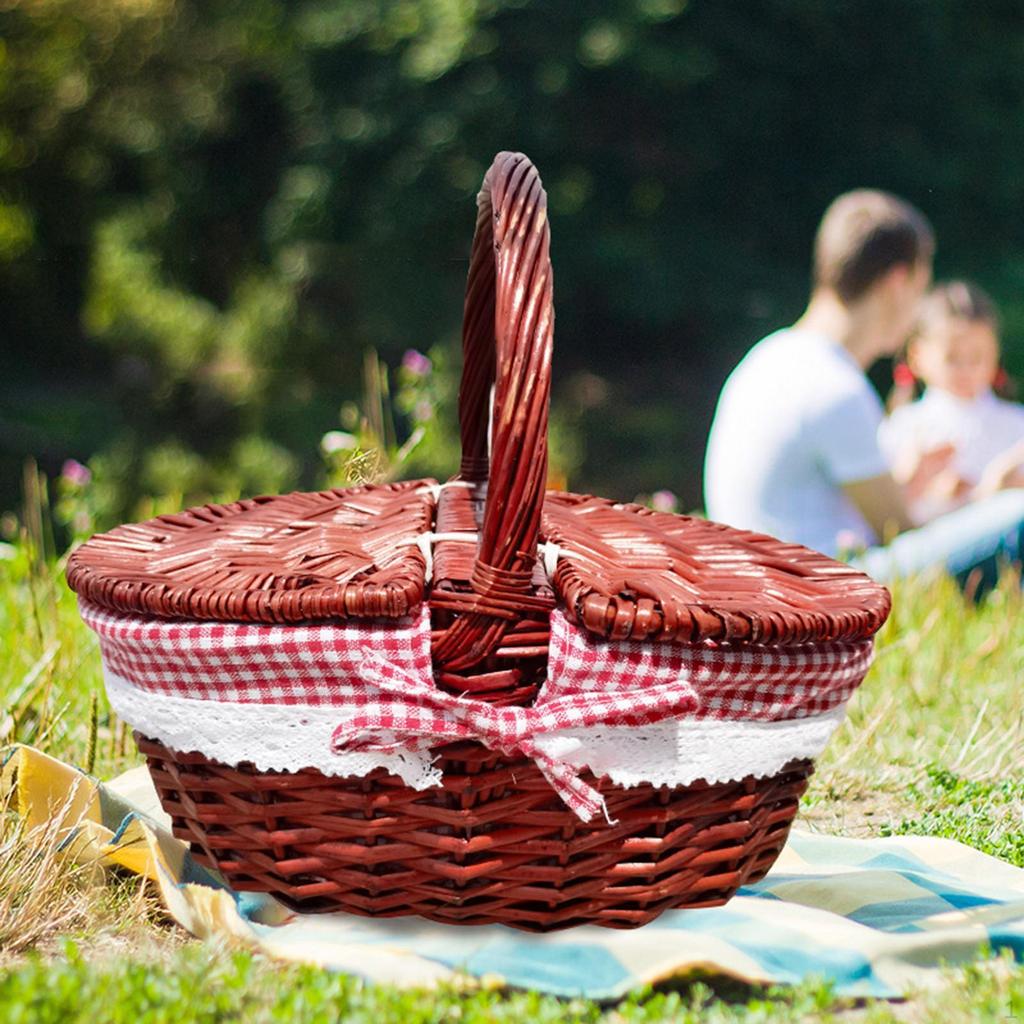 Picnic Basket Storage Serving Beach Rural with Washable Liner Portable Camping Outdoor