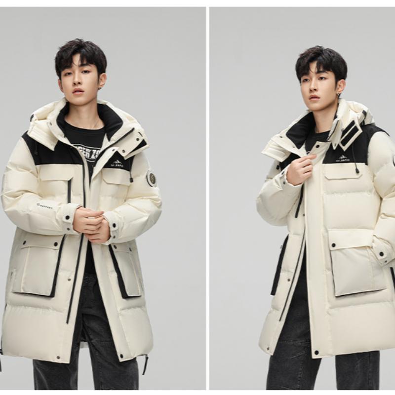 Herren Daunenjacke Herbst und Winter Neuer Modetrend Lang Dick Stehkragen Kapuzenjacke