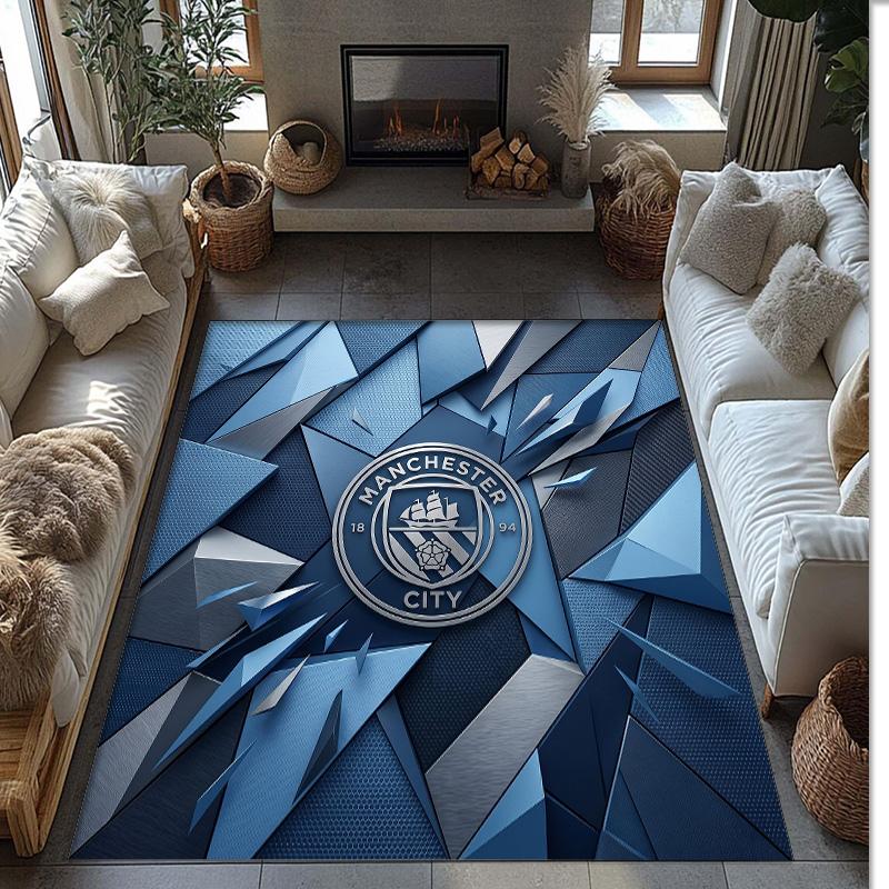 Manchester City Printed Flannel Area Rug Non Slip Soft Polyester Floor Carpet Indoor Decor Mat for Bedroom Living Room Sofa