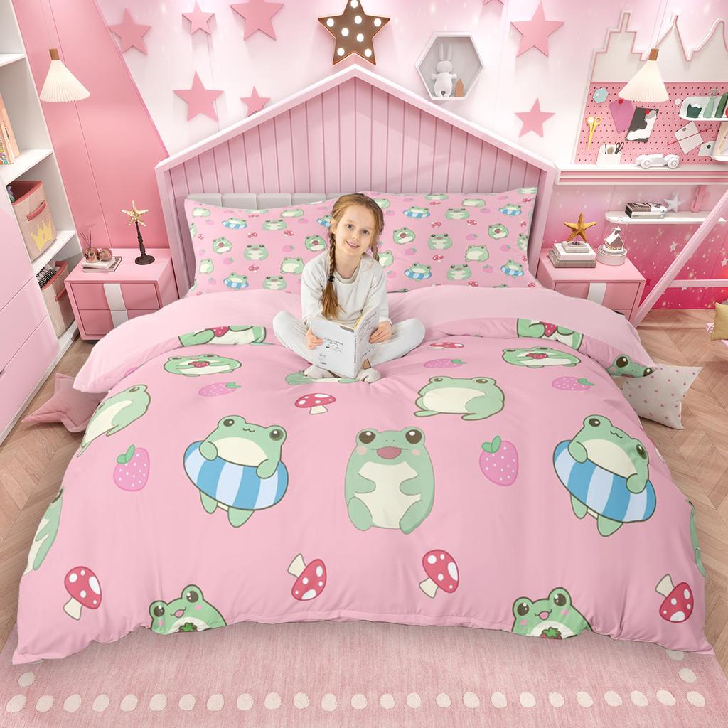 Homewish Cute Animal Duvet Cover Set 2Pcs/3Pcs For Kids Boys Girls Frog Dog Cow Bedding Set Rabbit Cat Fox Comforter Cover Set