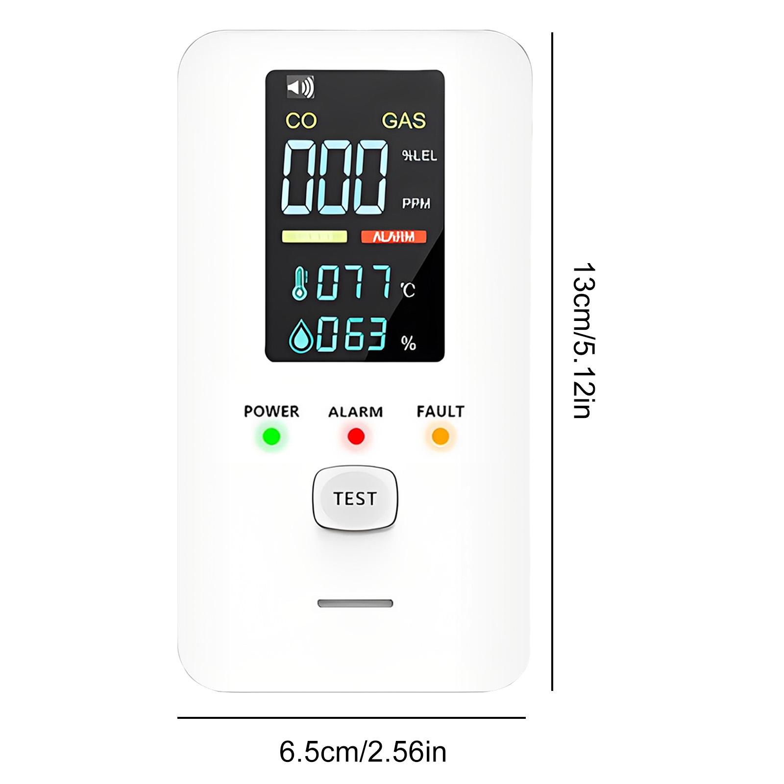 

4-in-1 Natural Gas & Carbon Monoxide Detector with HD Display Screen Temperature Humidity Sensor Gas Leak Alarm Device For Home White
