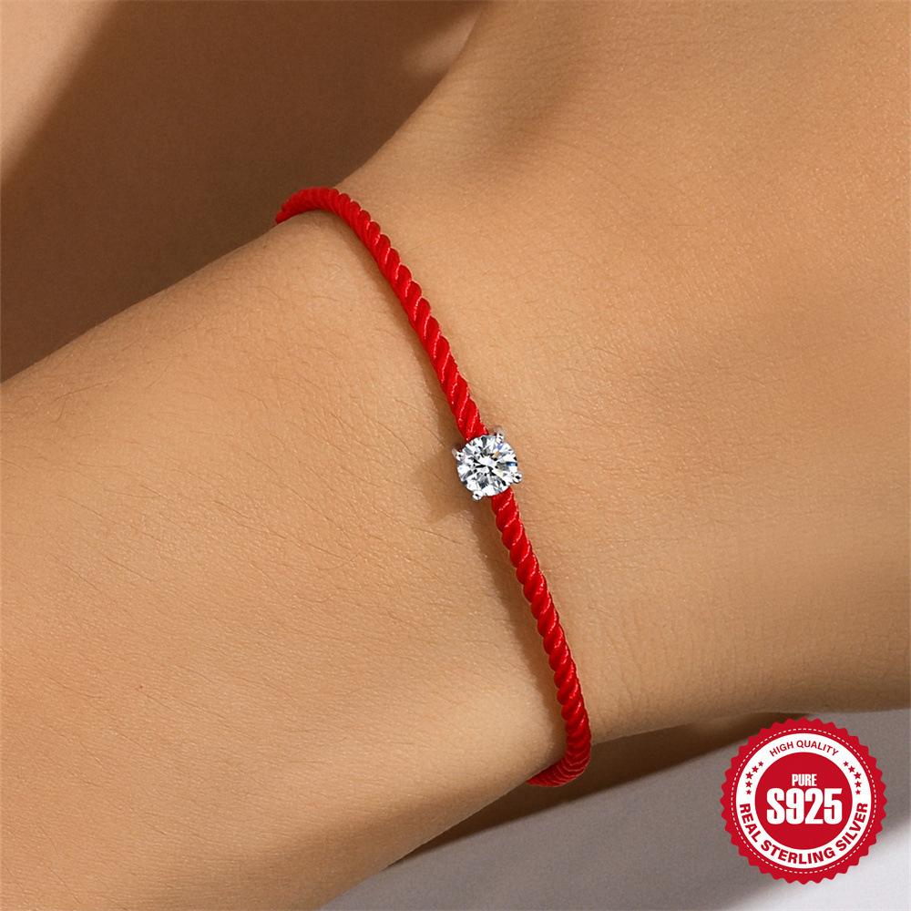 S925 Sterling Silver Single Mozzarella Diamond Red Rope Women'S Bracelet With The Same Good Luck Bracelet Bracelet Jewelry