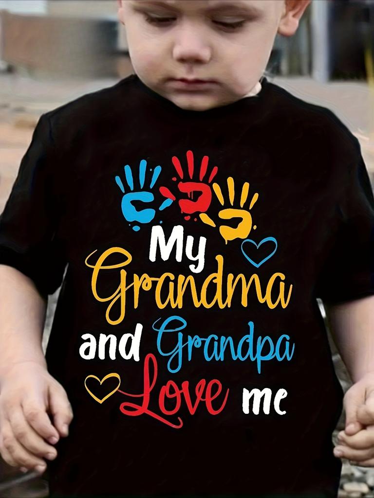 European sizes My Grandparents Care for Me. New Style Letter Print Round Neck Short Sleeve T-Shirt, Casual And Cute for Boys And Girls