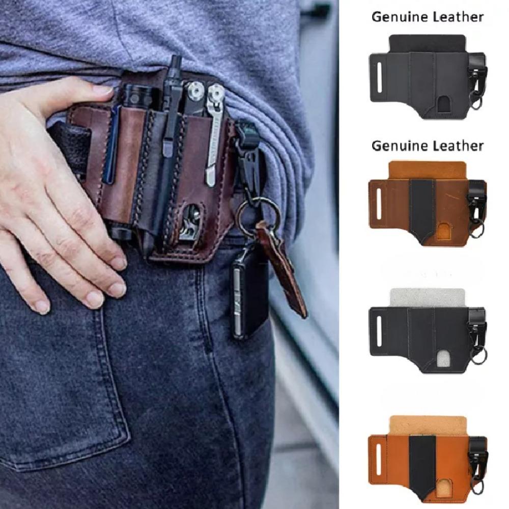 Outdoor EDC Cowhide Tool Holster Multitool Sheath Camping Survival Flashlight Pocket Organizer Key Holder Genuine Leather Tools