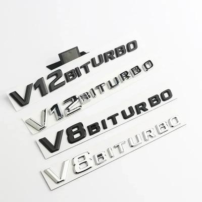 3D Chrome Black V8 V12 BITURBO Lettering Fender Emblem Badge Sticker for Mercedes Benz AMG Logo E63 CL63 CLS63 G63 ML63 S63 SL63