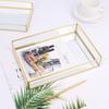 Vintage Metal Glass Storage Box Gold Rimmed Rectangular Cosmetics Display Box Glass Translucent Compartments Gold Tray