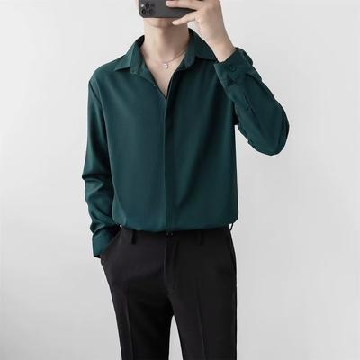 Camisa masculina de manga comprida nova primavera, de alta qualidade, elegante, versátil, camisa de cor sólida, estilo maduro leve masculino, camisa de polegada, homens