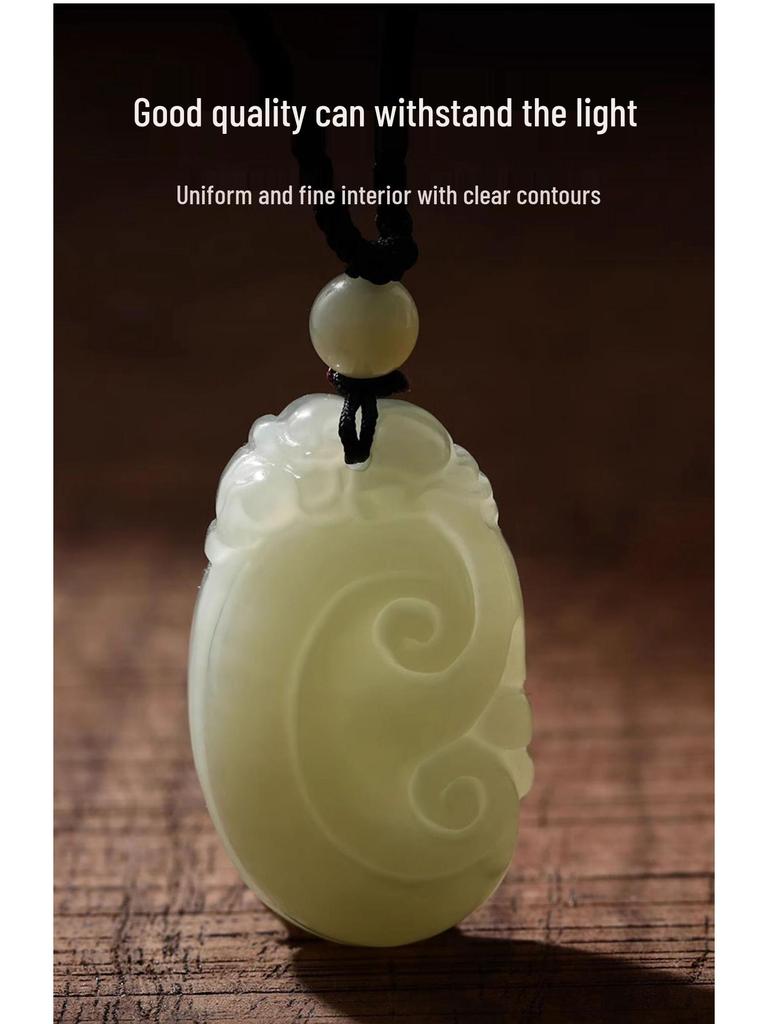 Natural Xinjiang Hetian Jade Ruyi Pendant with Pixiu for Men and Women - Auspicious Design