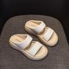 The Same Style, Round Head Thick Bottom Wide Edge Double Word with Thick Bottom Soft Elastic Stepping On Shit Feeling Leather Cool Slippers Female