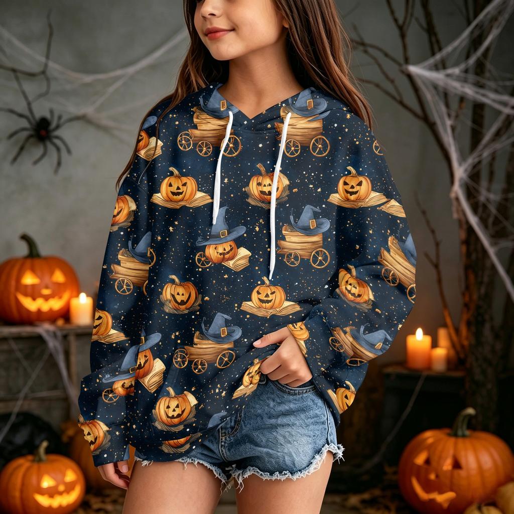 Kids Halloween Print Hoodie Pullover Sweatshirt for Boys Girls Casual Wear