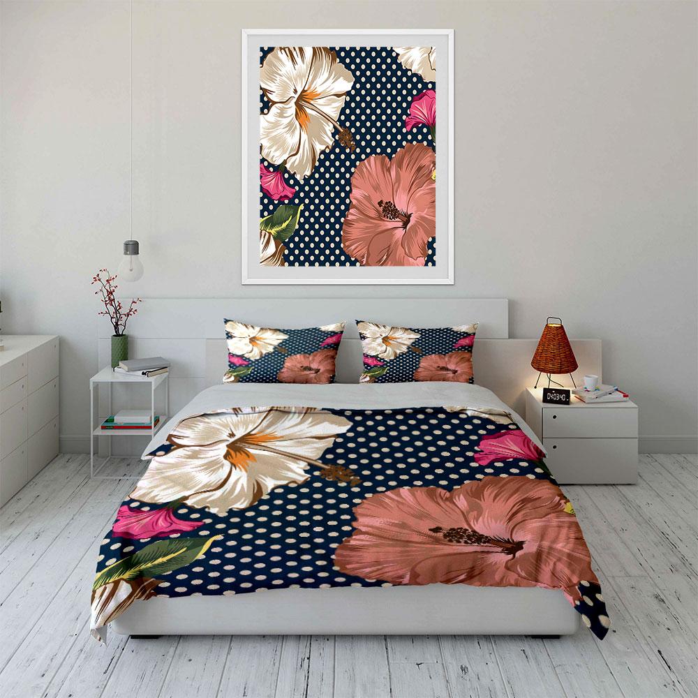Elegant Blooms On Dots. Bedding Sets Duvet Covers Pillowcases(1* Duvet Cover 2* Pillowcases Without Duvet Insert)