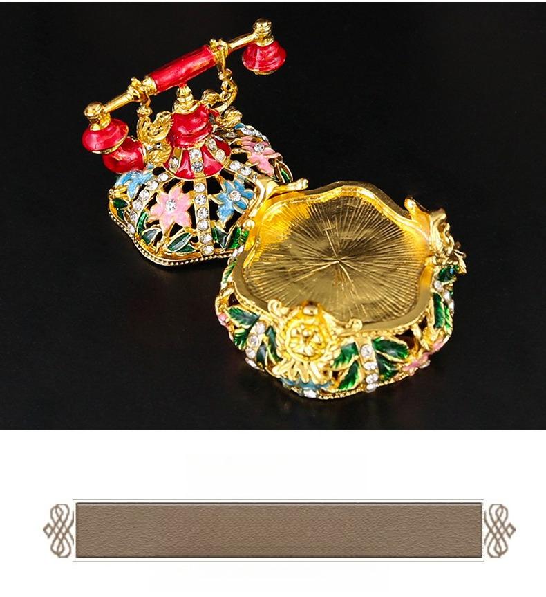 Vintage telephone crafts enamel color inlaid diamond hollow jewelry box flip cover home dressing table small ornament storage