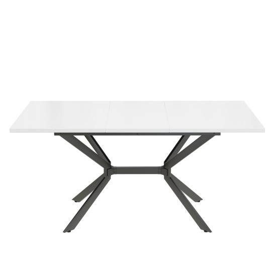 Dining Table White Extendable 120/160x80cm Black Metal Legs Living Room Rectangular Table Suitable for 4 To 6 People