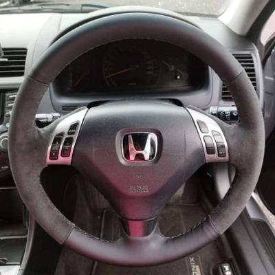 DIY Car Wheel For Honda Accord 2004 2005 2006 2007 Hand Stitched Non-slip Black Suede&Leather Steering Wheel Cover Accessory