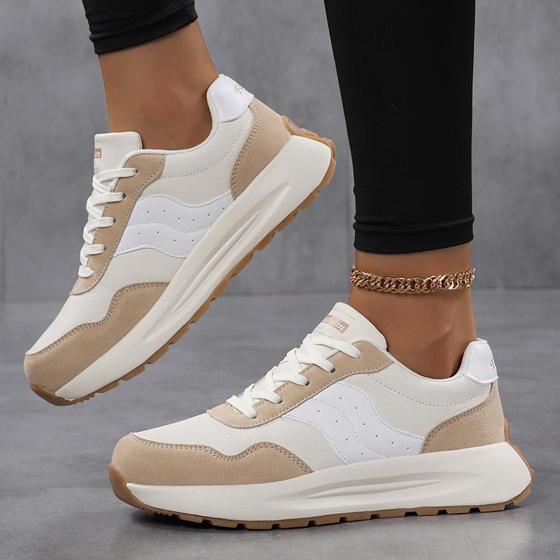 Fashion Thick Sole Running Shoes Women's Breathable PU Leather Casual Sneakers Non-slip Soft Sole Sports Footwear Size 36-43