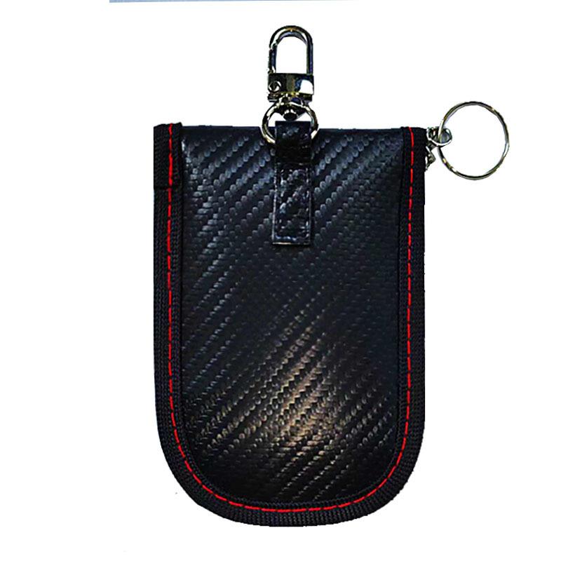 Carbon Fiber Leather RFID Car Key Signals Blocker Case With Key Hook Keyless Car Theft Pouch Faraday Car Key Bag