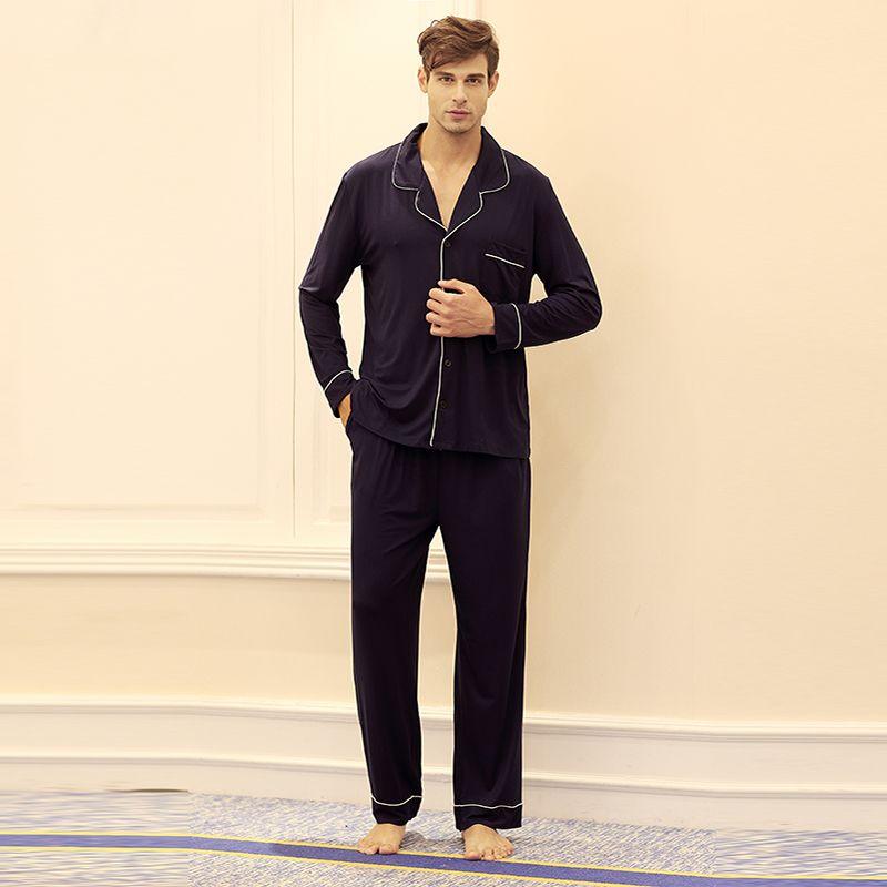 

Spring and Summer Women s Small Suit Collar Modal Pajamas Pajama Pants Suit Men s and Women s Couple Cotton Home Wear Two-Piece Autumn Clothes Tibetan men s style S